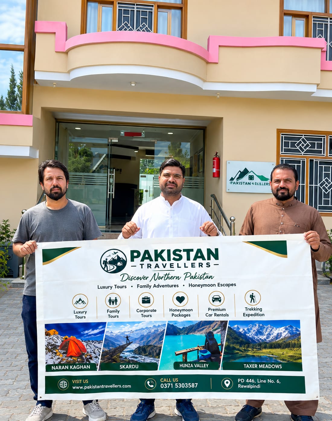 The Pakistan Travellers team outside the Rawalpindi office